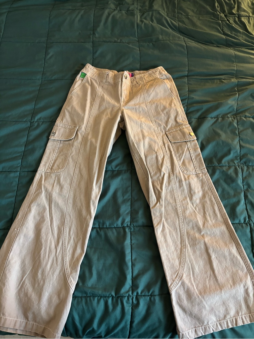 Empyre Khaki Cargo Pants with Pink & Green Logo Patch